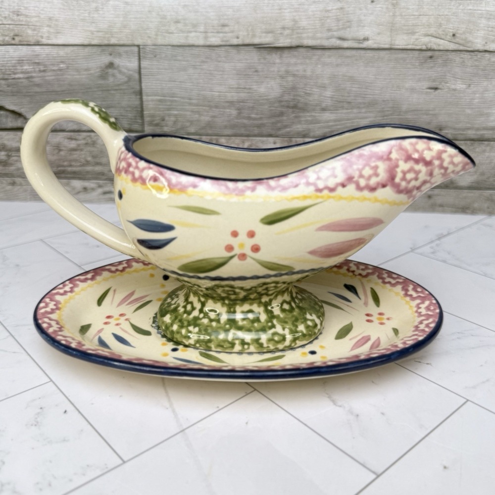 Temptations Old World Confetti - Gravy Boat w/ Underplate Serving Dish - By Tara